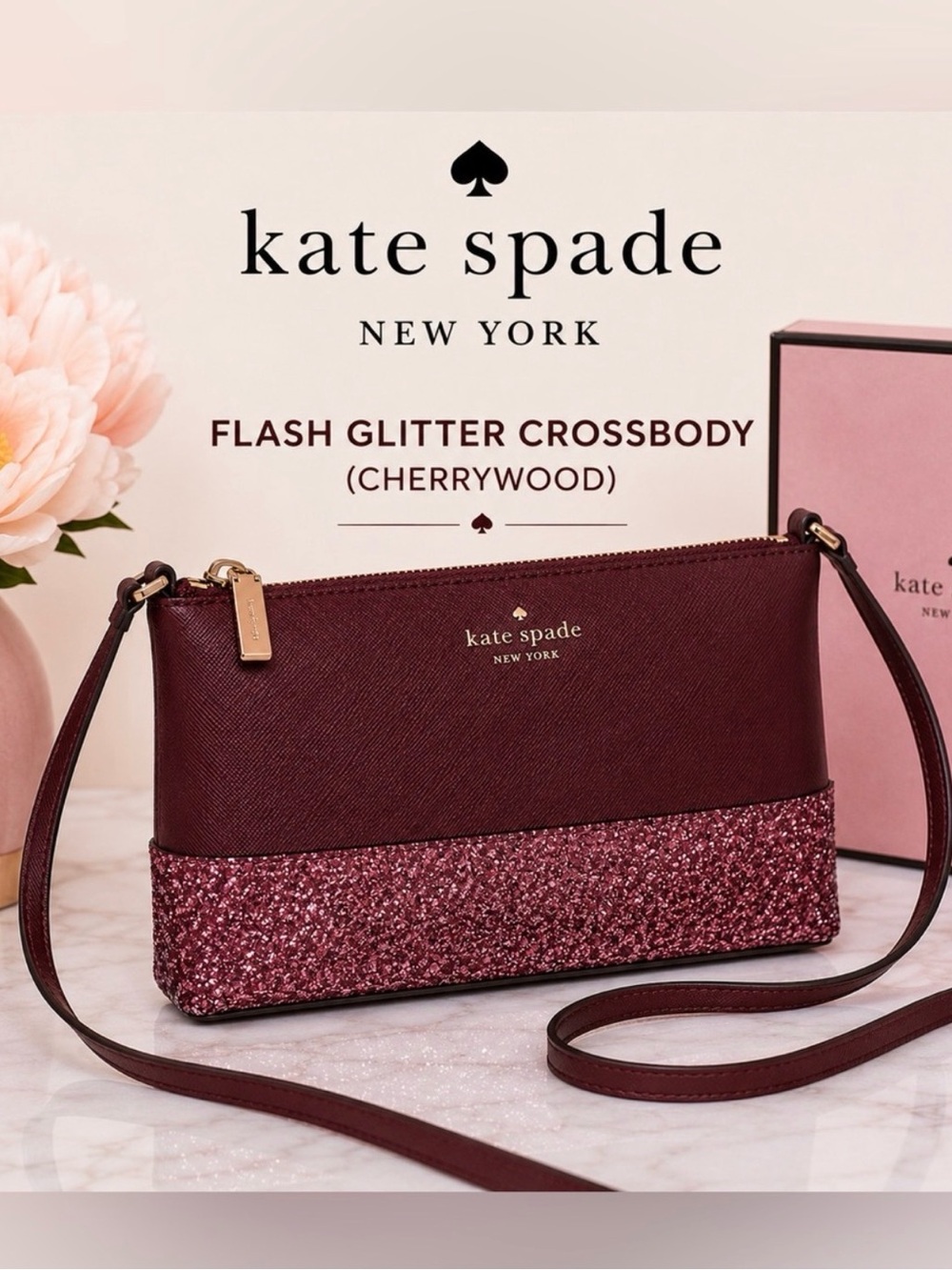 kate spade Flash Glitter Crossbody - Cherrywood Pink Glitter